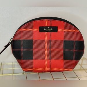 KATE  SPADE Keri Newbury Lane Red & Black Plaid Dome Makeup Bag Cosmetic Case